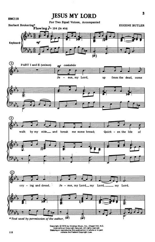 Eugene Butler, Jesus, My Lord&nbsp;&nbsp;2 Equal Voices and Keyboard&nbsp;&nbsp;Chorpartitur