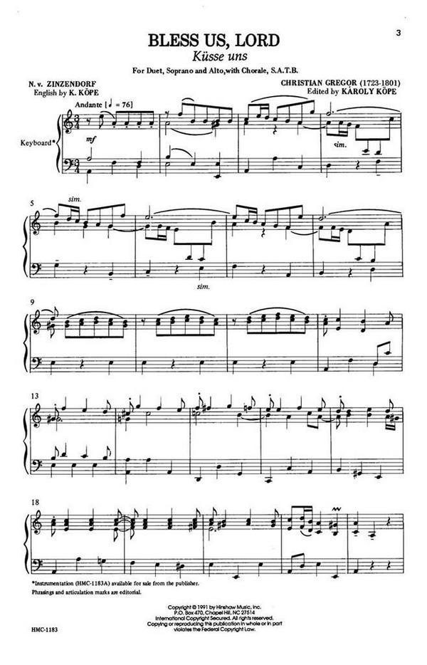 C. Gregor, Bless Us, Lord&nbsp;&nbsp;Choral and Keyboard&nbsp;&nbsp;Chorpartitur