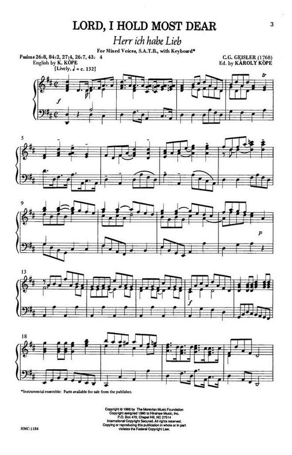 Johann Christian Geisler, Lord, I Hold Most Dear&nbsp;&nbsp;SATB, Keyboard, Optional Orchestra&nbsp;&nbsp;Chorpartitur