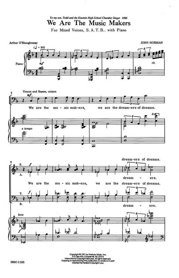 John Horman, We Are The Music Makers&nbsp;&nbsp;SATB, Piano&nbsp;&nbsp;Chorpartitur