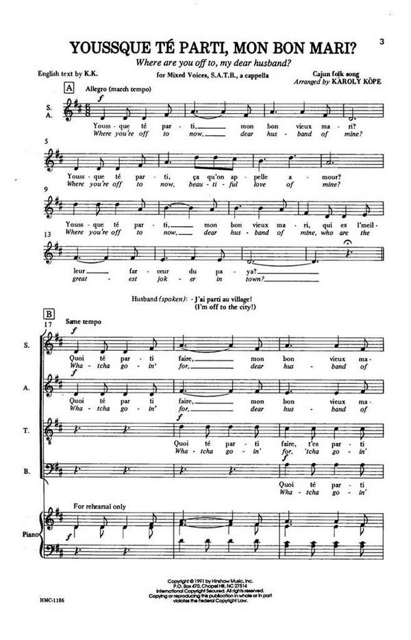 Where Are You Off To , My Dear Husband?&nbsp;&nbsp;SATB a Cappella&nbsp;&nbsp;Chorpartitur