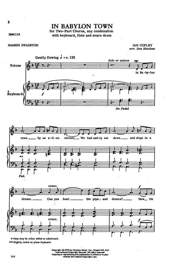 Ian Copley, In Babylon Town&nbsp;&nbsp;2-Part, any combination, Keyboard, Flute and Snare Drum&nbsp;&nbsp;Chorpartitur
