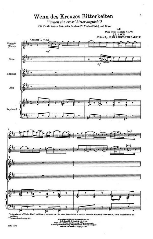Johann Sebastian Bach, Wenn Des Kreutzes Bitterkeiten&nbsp;&nbsp;SA, Violin Or Flute Plus Oboe&nbsp;&nbsp;Chorpartitur