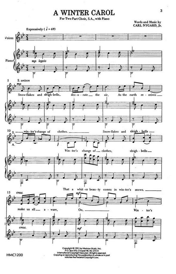 Carl Nygard, A Winter Carol&nbsp;&nbsp;SA, Piano&nbsp;&nbsp;Chorpartitur
