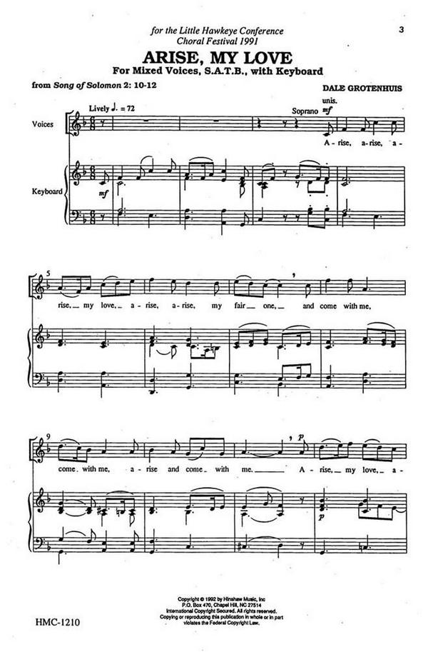 Dale Grotenhuis, Arise My Love&nbsp;&nbsp;SATB and Keyboard&nbsp;&nbsp;Chorpartitur