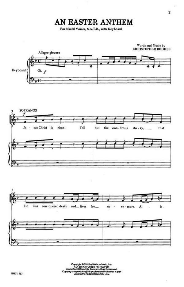 Christopher Boodle, An Easter Anthem&nbsp;&nbsp;SATB and Keyboard&nbsp;&nbsp;Chorpartitur