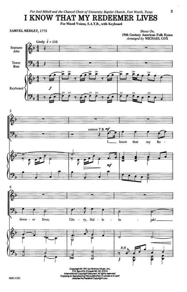 I Know That My Redeemer Lives&nbsp;&nbsp;SAB and Keyboard&nbsp;&nbsp;Chorpartitur