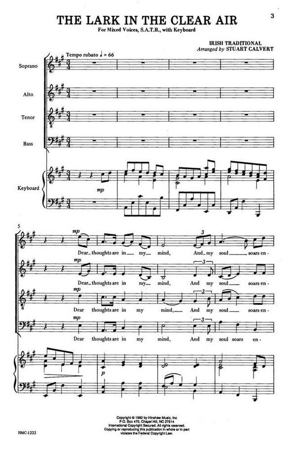 The Lark In The Clear Air&nbsp;&nbsp;SATB and Keyboard&nbsp;&nbsp;Chorpartitur
