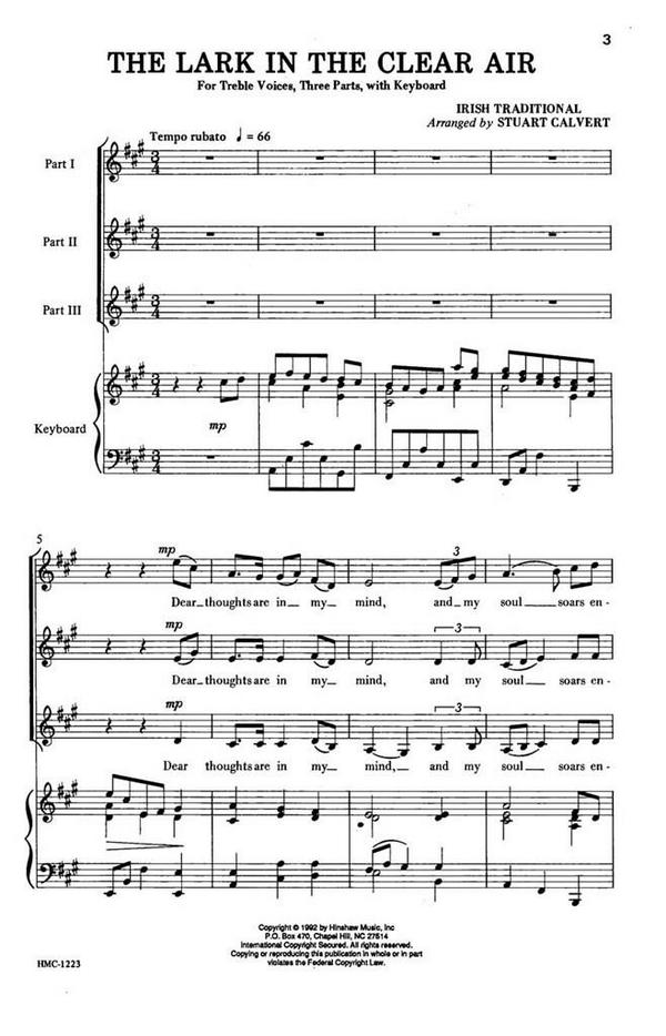 The Lark In The Clear Air&nbsp;&nbsp;SSA, Keyboard&nbsp;&nbsp;Chorpartitur