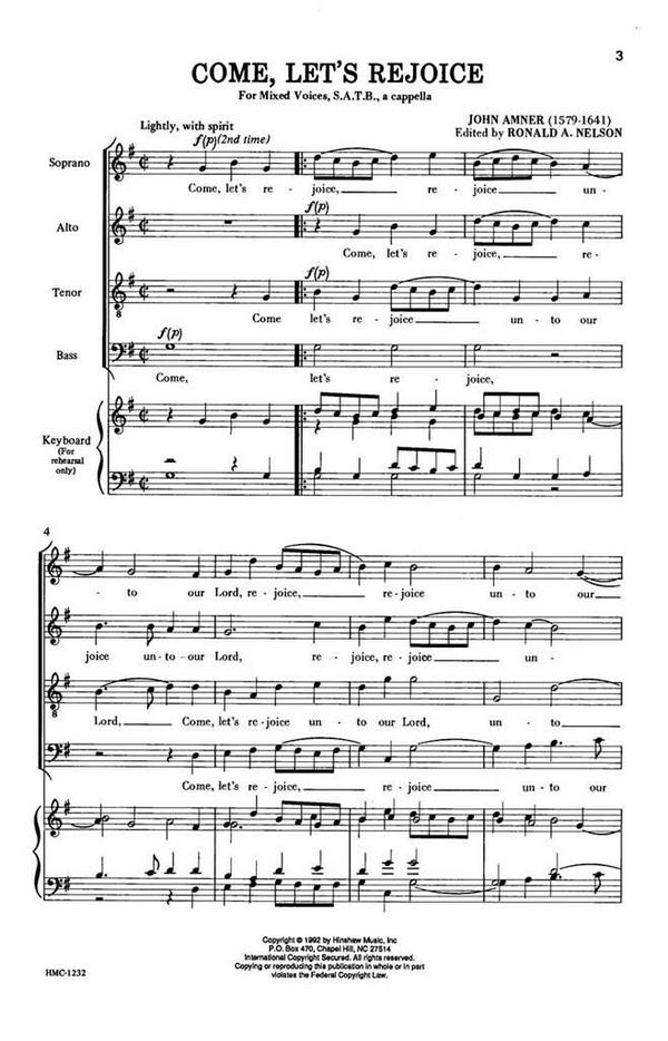 John Amner, Come, Let's Rejoice&nbsp;&nbsp;SATB a Cappella&nbsp;&nbsp;Chorpartitur