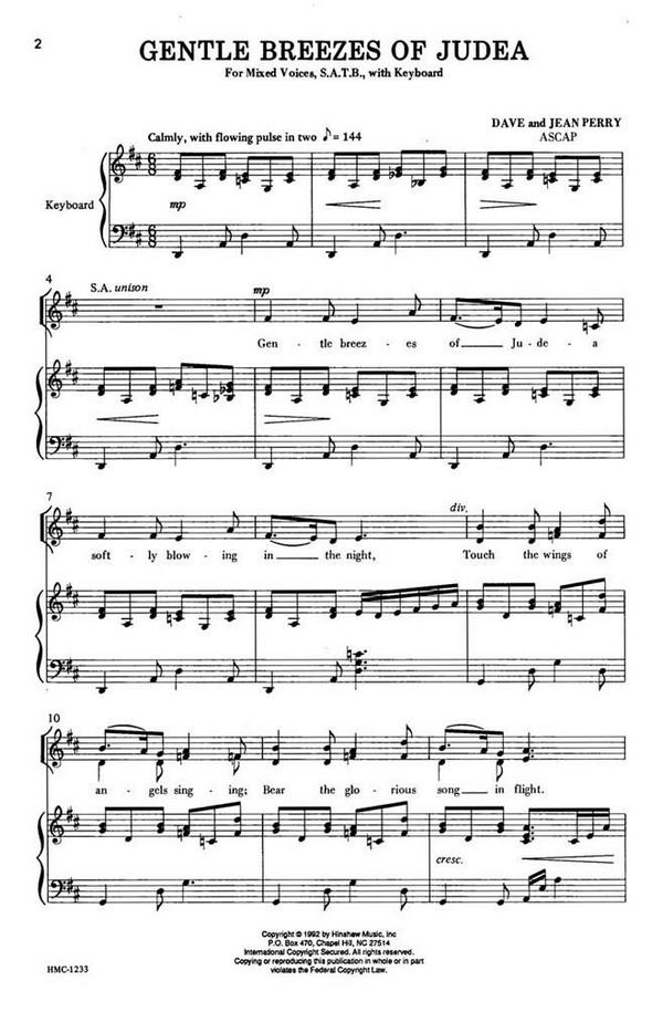Dave Perry, Gentle Breezes Of Judea&nbsp;&nbsp;SATB and Keyboard&nbsp;&nbsp;Chorpartitur