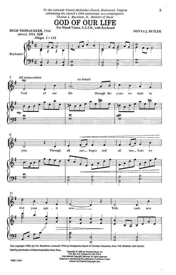 Donna Butler, God Of Our Life&nbsp;&nbsp;SATB and Keyboard&nbsp;&nbsp;Chorpartitur