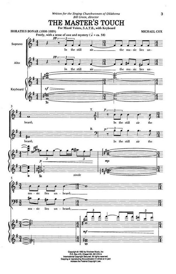 Michael Cox, The Master's Touch&nbsp;&nbsp;SATB and Keyboard&nbsp;&nbsp;Chorpartitur