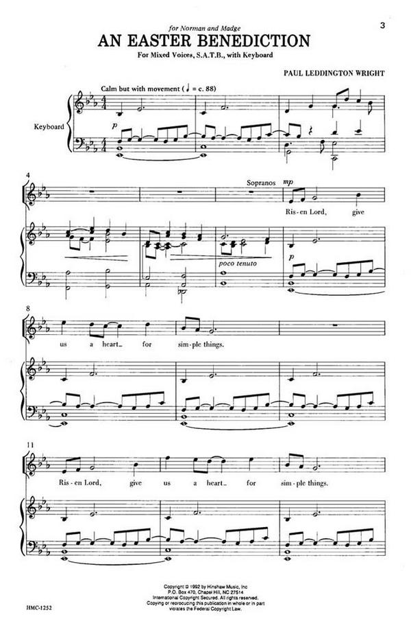 Paul Leddington Wright, An Easter Benediction&nbsp;&nbsp;SATB and Keyboard&nbsp;&nbsp;Chorpartitur