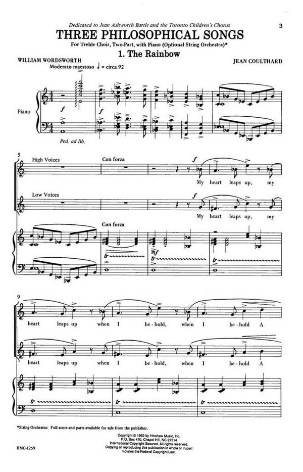 Jean Coulthard, Three Philosophical Songs&nbsp;&nbsp;SA, Piano Or String Orchestra&nbsp;&nbsp;Chorpartitur