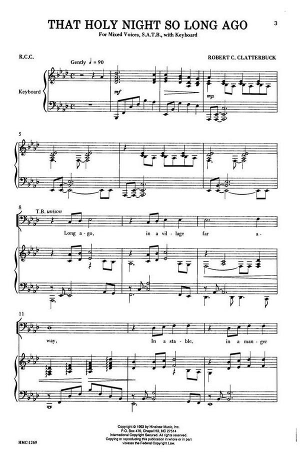 Robert Clatterbuck, That Holy Night So Long Ago&nbsp;&nbsp;SATB and Keyboard&nbsp;&nbsp;Chorpartitur