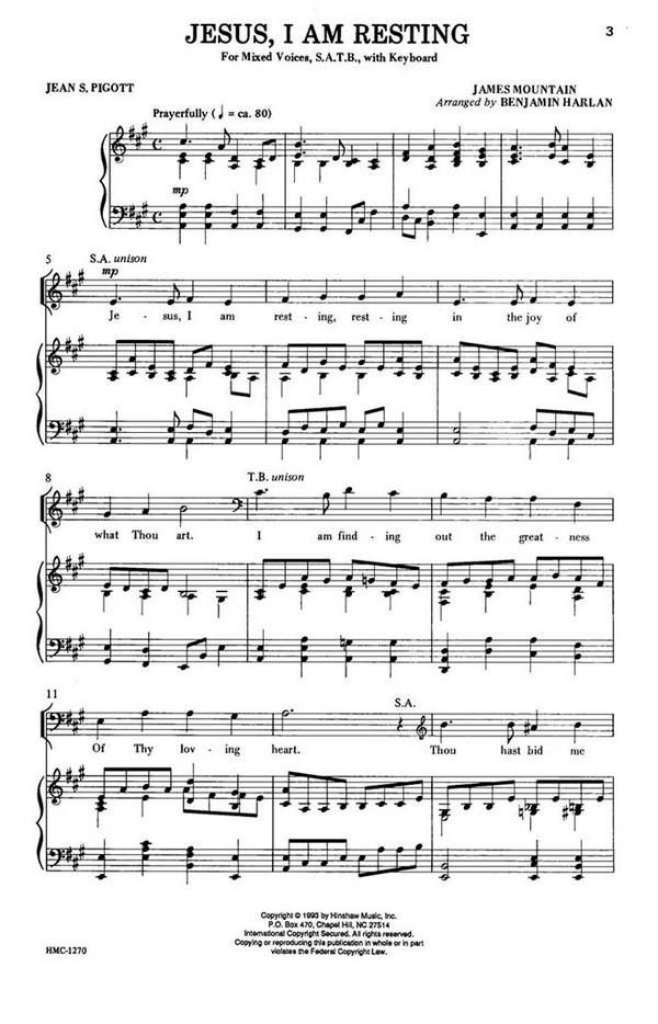 James Mountain, Jesus, I Am Resting&nbsp;&nbsp;SATB and Keyboard&nbsp;&nbsp;Chorpartitur