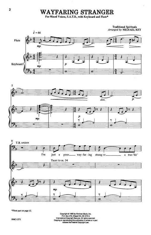 Wayfaring Stranger&nbsp;&nbsp;SATB and Keyboard&nbsp;&nbsp;Chorpartitur