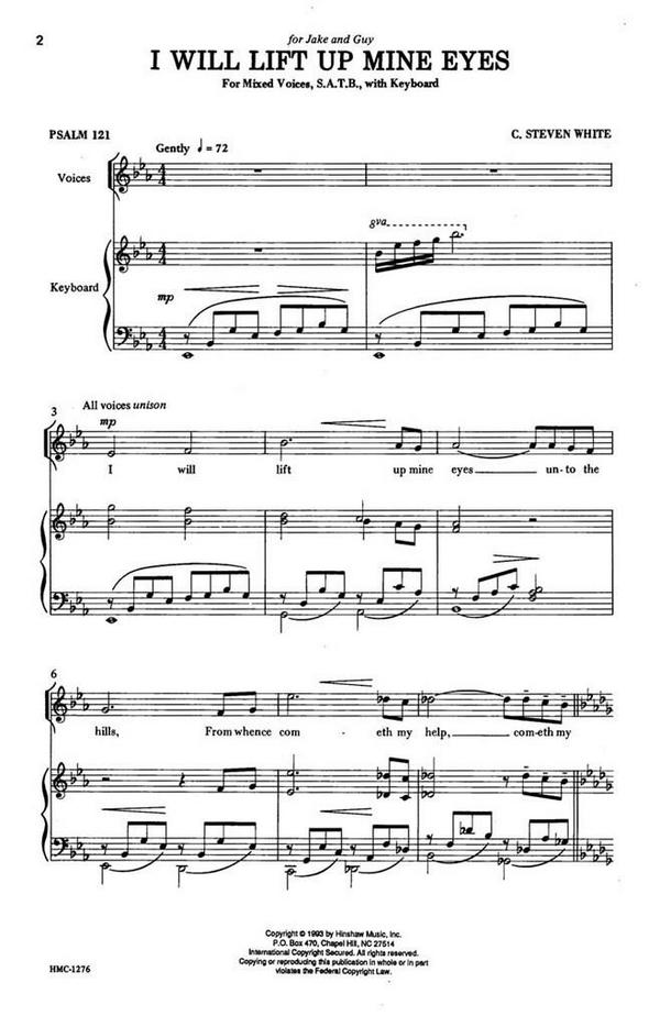 C. Steven White, I Will Lift Up Mine Eyes&nbsp;&nbsp;SATB and Keyboard&nbsp;&nbsp;Chorpartitur