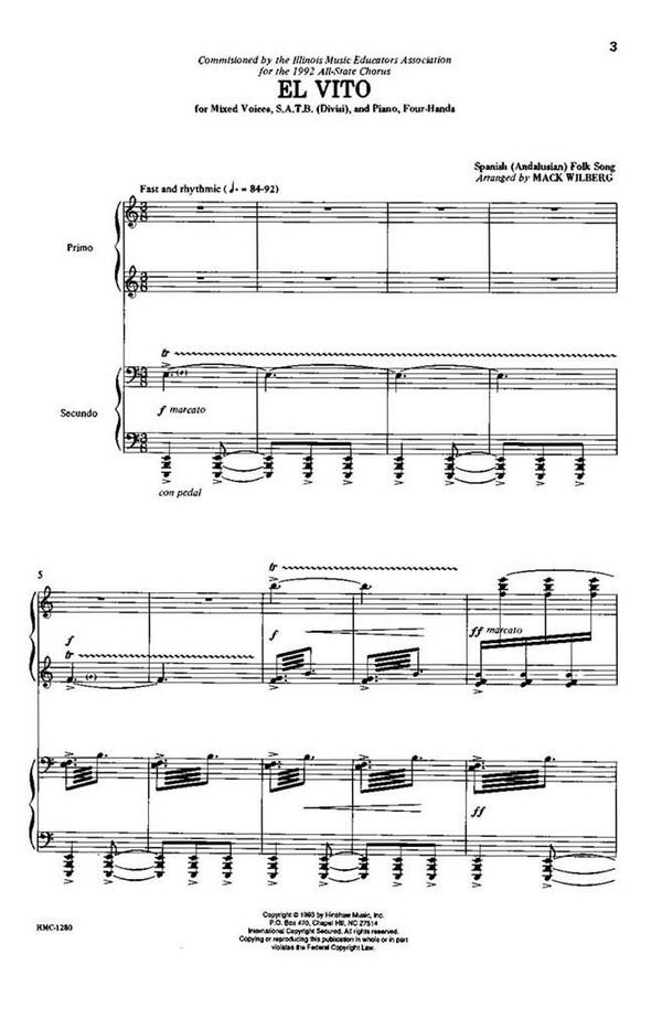 El Vito&nbsp;&nbsp;SATB Divisi, Piano [Four Hands]&nbsp;&nbsp;Chorpartitur