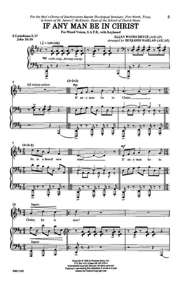 Ellen Woods Bryce, If Any Man Be In Christ&nbsp;&nbsp;SATB and Keyboard&nbsp;&nbsp;Chorpartitur
