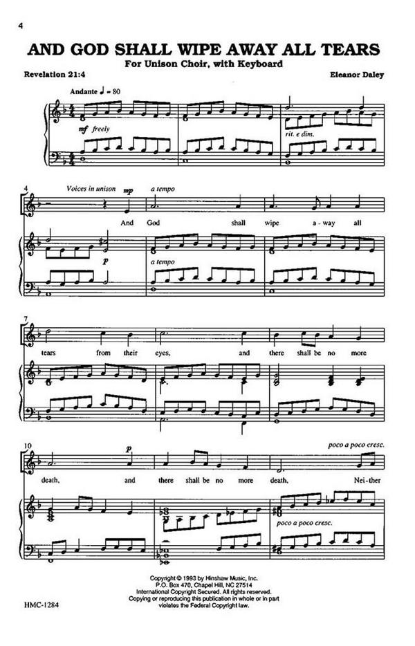 Eleanor Daley, And God Shall Wipe Away All Tears&nbsp;&nbsp;Unison, Keyboard&nbsp;&nbsp;Chorpartitur