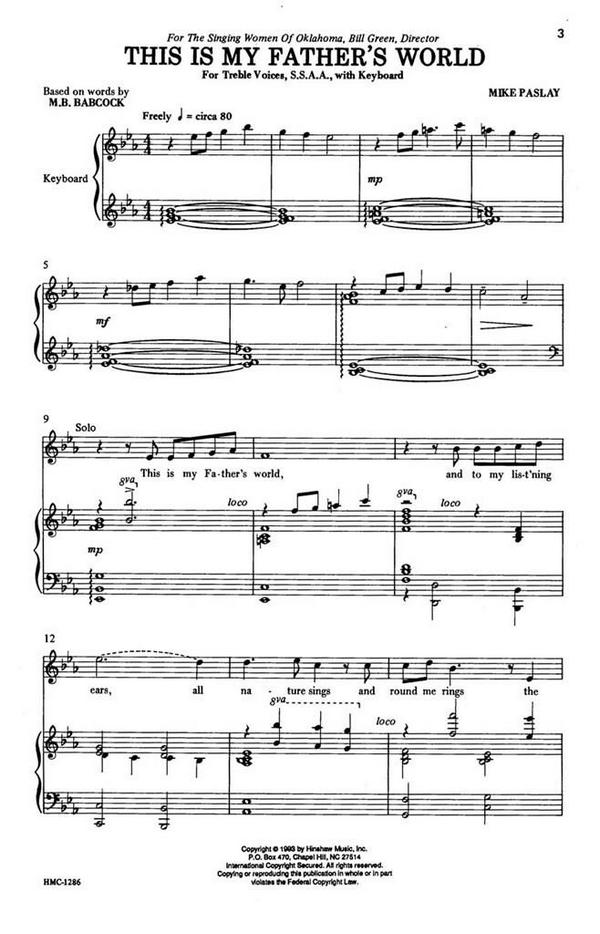 Mike Paslay, This Is My Father's World&nbsp;&nbsp;SSA, Keyboard&nbsp;&nbsp;Chorpartitur