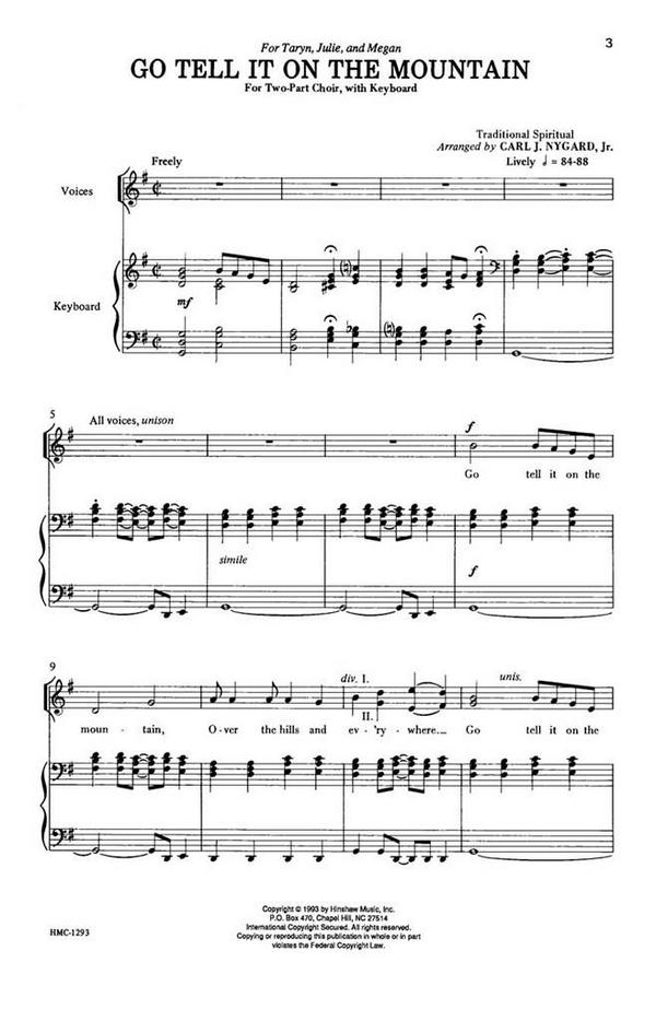 Go Tell It On The Mountain&nbsp;&nbsp;2-Part Choir and Keyboard&nbsp;&nbsp;Chorpartitur