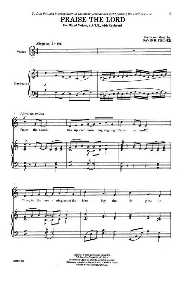 David B. Fischer, Praise The Lord&nbsp;&nbsp;SATB and Keyboard&nbsp;&nbsp;Chorpartitur