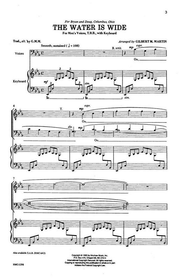 The Water Is Wide&nbsp;&nbsp;TTB, Keyboard&nbsp;&nbsp;Chorpartitur
