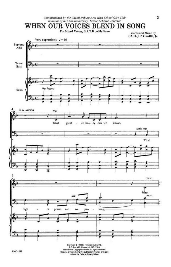 Carl Nygard, When Our Voices Blend In Song&nbsp;&nbsp;SATB, Piano&nbsp;&nbsp;Chorpartitur