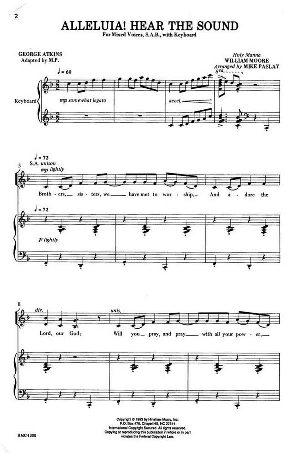 William Moore, Alleluia! Hear The Sound&nbsp;&nbsp;SAB, Piano&nbsp;&nbsp;Chorpartitur
