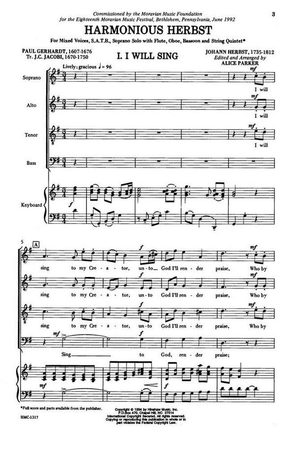 Johannes Herbst, Harmonious Herbst&nbsp;&nbsp;SATB, Soprano Solo, Keyboard&nbsp;&nbsp;Chorpartitur