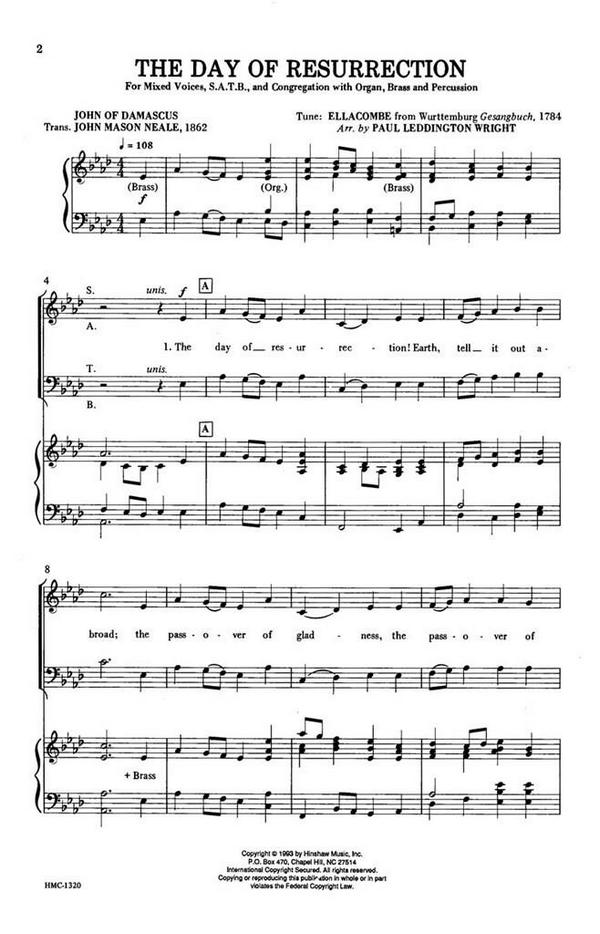 The Day Of Resurrection&nbsp;&nbsp;SATB and Organ&nbsp;&nbsp;Chorpartitur