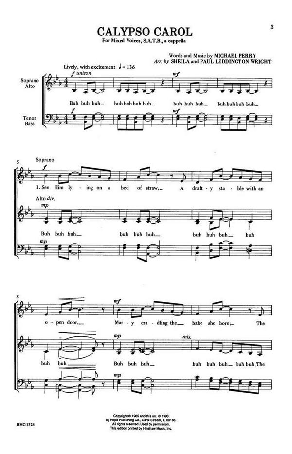Michael Perry, Calypso Carol&nbsp;&nbsp;SATB a Cappella&nbsp;&nbsp;Chorpartitur