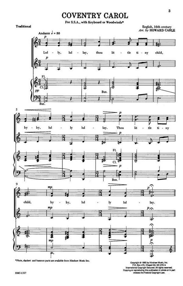 Coventry Carol&nbsp;&nbsp;SSA, Keyboard&nbsp;&nbsp;Chorpartitur
