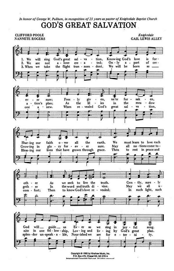 Gail Lewis Alley, God's Great Salvation&nbsp;&nbsp;SATB or Unison, Keyboard&nbsp;&nbsp;Chorpartitur