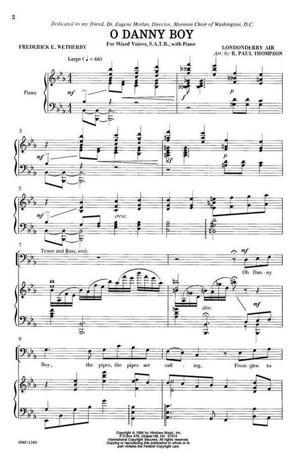 O Danny Boy&nbsp;&nbsp;SATB and Keyboard&nbsp;&nbsp;Chorpartitur