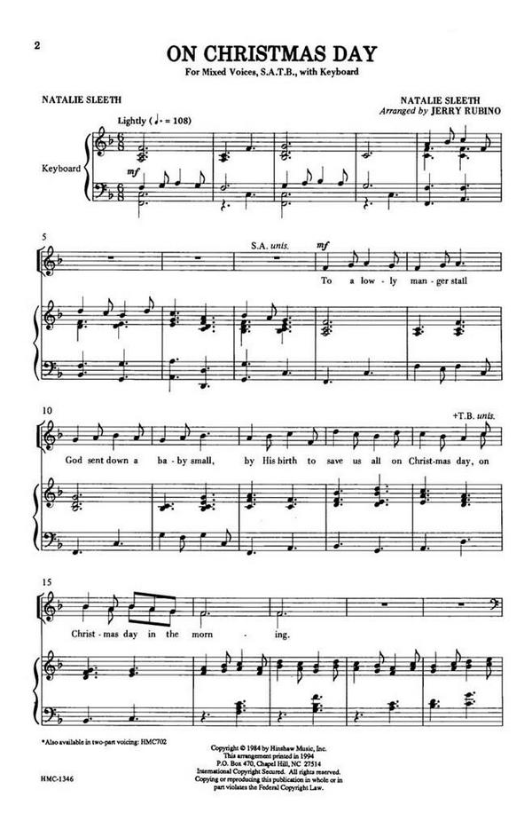 Natalie Sleeth, On Christmas Day&nbsp;&nbsp;SATB and Keyboard&nbsp;&nbsp;Chorpartitur