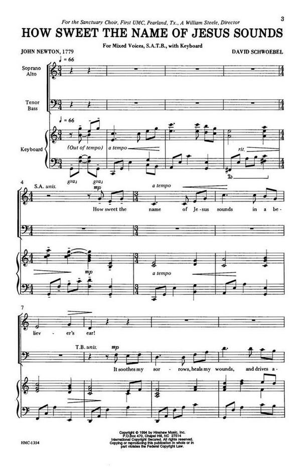 David Schwoebel, How Sweet The Name Of Jesus Sounds&nbsp;&nbsp;SATB and Keyboard&nbsp;&nbsp;Chorpartitur