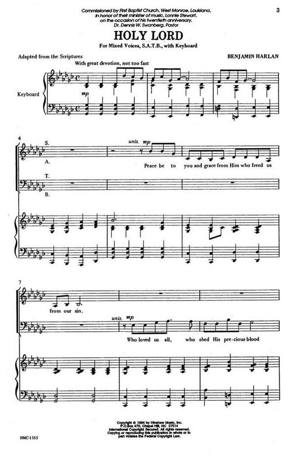 Benjamin Harlan, Holy Lord&nbsp;&nbsp;SATB and Keyboard&nbsp;&nbsp;Chorpartitur