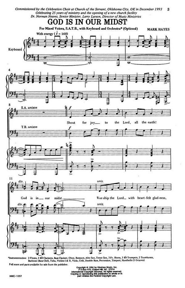 Mark Hayes, God Is In Our Midst&nbsp;&nbsp;SATB and Keyboard&nbsp;&nbsp;Chorpartitur
