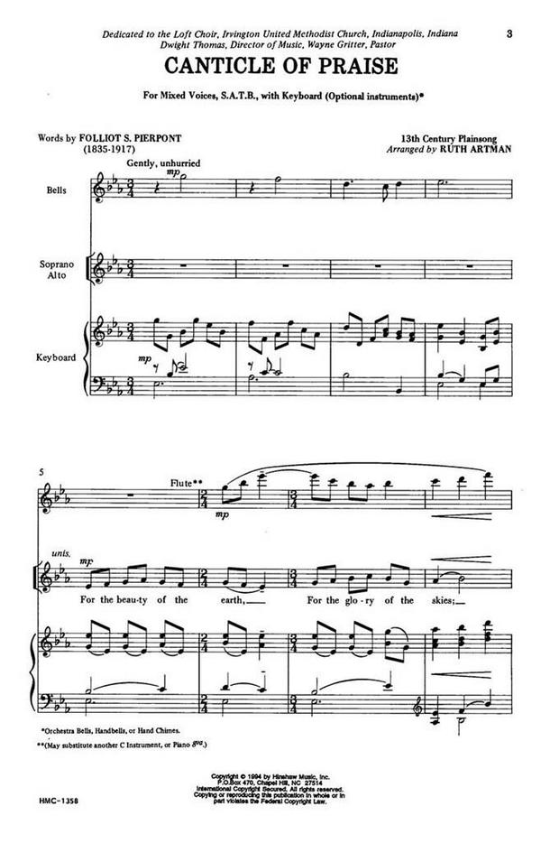 Canticle Of Praise&nbsp;&nbsp;SATB and Keyboard&nbsp;&nbsp;Chorpartitur