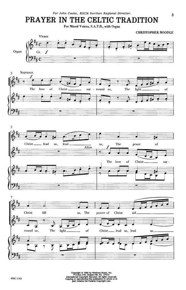 Christopher Boodle, Prayer In The Celtic Tradition&nbsp;&nbsp;SATB and Keyboard&nbsp;&nbsp;Chorpartitur
