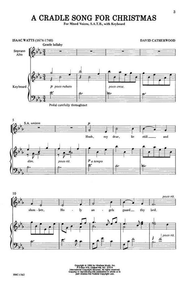 David Catherwood, A Cradle Song For Christmas&nbsp;&nbsp;SATB and Keyboard&nbsp;&nbsp;Chorpartitur