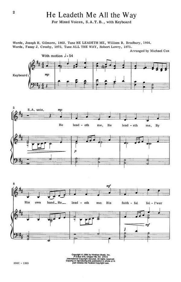 William B. Bradbury, He Leadeth Me All The Way&nbsp;&nbsp;SATB and Keyboard&nbsp;&nbsp;Chorpartitur