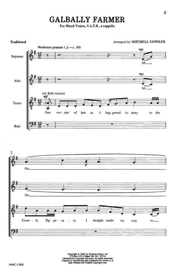 M. Sandler, Galbally Farmer&nbsp;&nbsp;SATB&nbsp;&nbsp;Chorpartitur