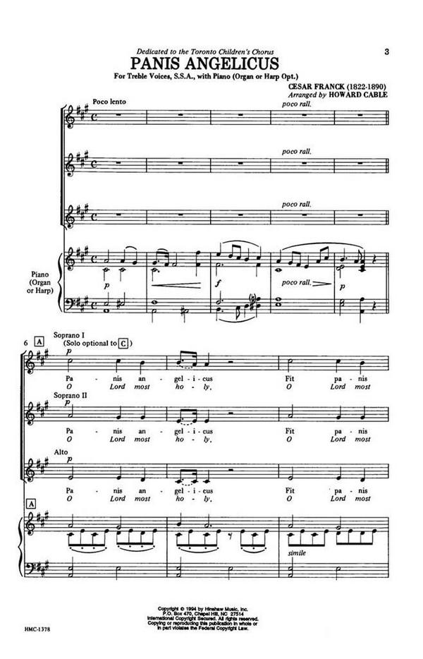 César Franck, Panis Angelicus&nbsp;&nbsp;SSA, Piano&nbsp;&nbsp;Chorpartitur