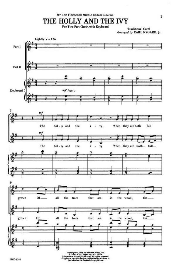 The Holly And The Ivy&nbsp;&nbsp;2-Part Choir and Keyboard&nbsp;&nbsp;Chorpartitur