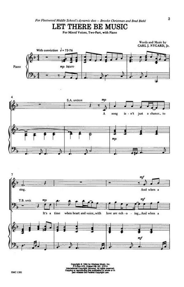 Carl Nygard, Let There Be Music&nbsp;&nbsp;2-Part Choir and Piano&nbsp;&nbsp;Chorpartitur
